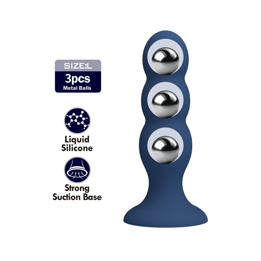 MR PLAY - PLUG ANAL COM BOLINHAS DE METAL E VENTOSA AZUL